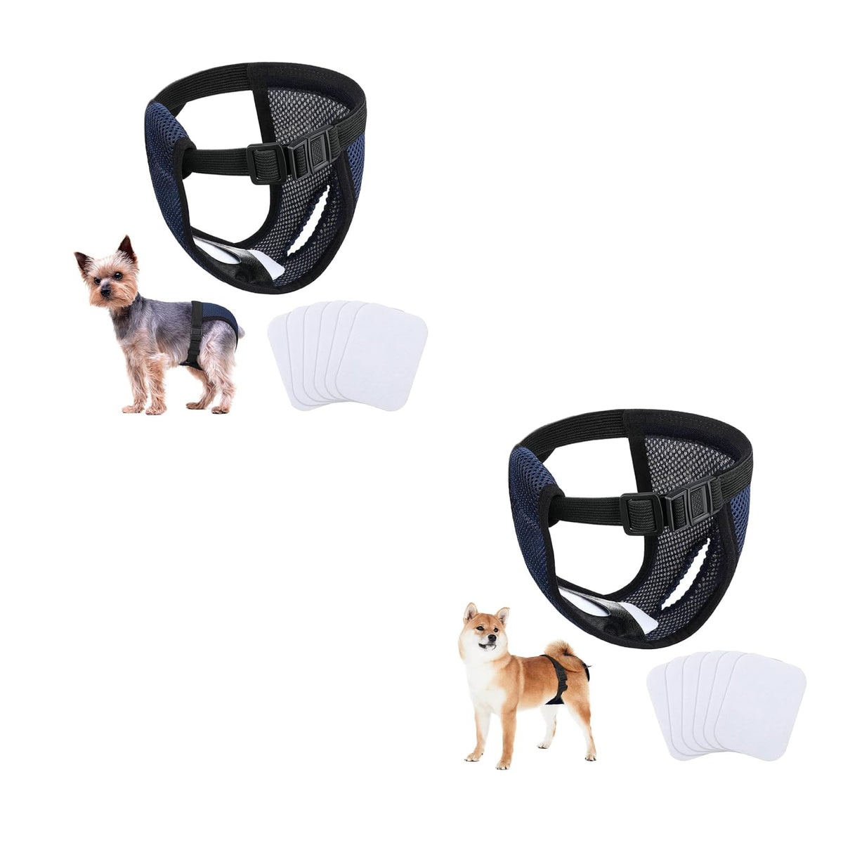 Qpets Female Dog Diapers for Puppy Training with 9 Absorbent Pads and Elastic Waist | Washable Mesh Fabric