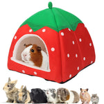 Qpets Pet Bed for Small Animals featuring Strawberry Roof Design and 26×26×24 cm Plush House | Cozy Hideout for Hamster Ferret Bunny and Guinea Pig