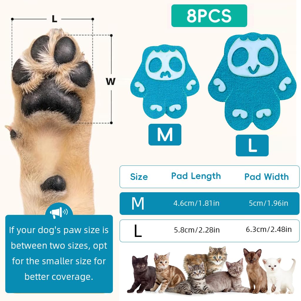 Qpets Dog Paw Protector Pads for Walking with 8Pack 50x46mm Size and Silicone Nubs | Water Resistant Self Adhesive Pads for Senior Dogs