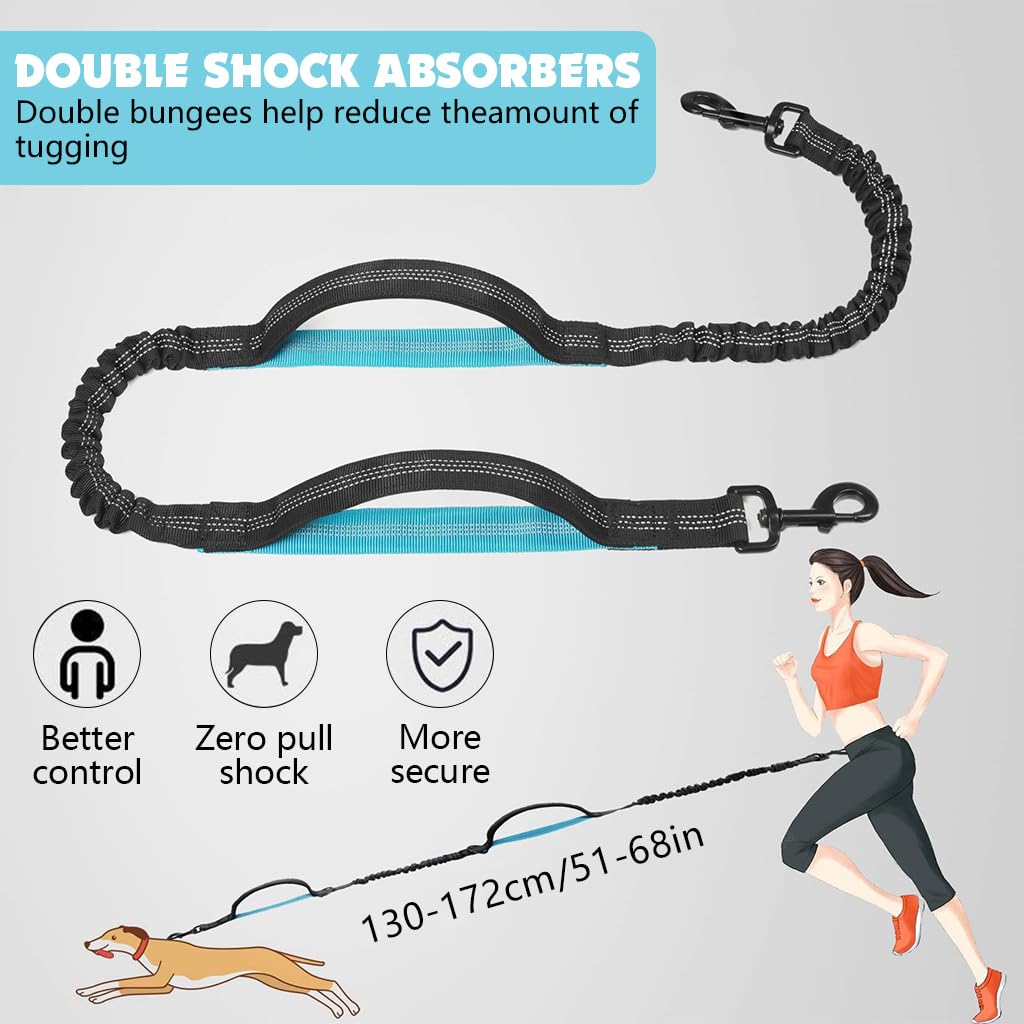 Qpets Dog Leash for Walking and Running with Dual Handle and Reflective Waist Bag | Adjustable Polyester Hands Free Design