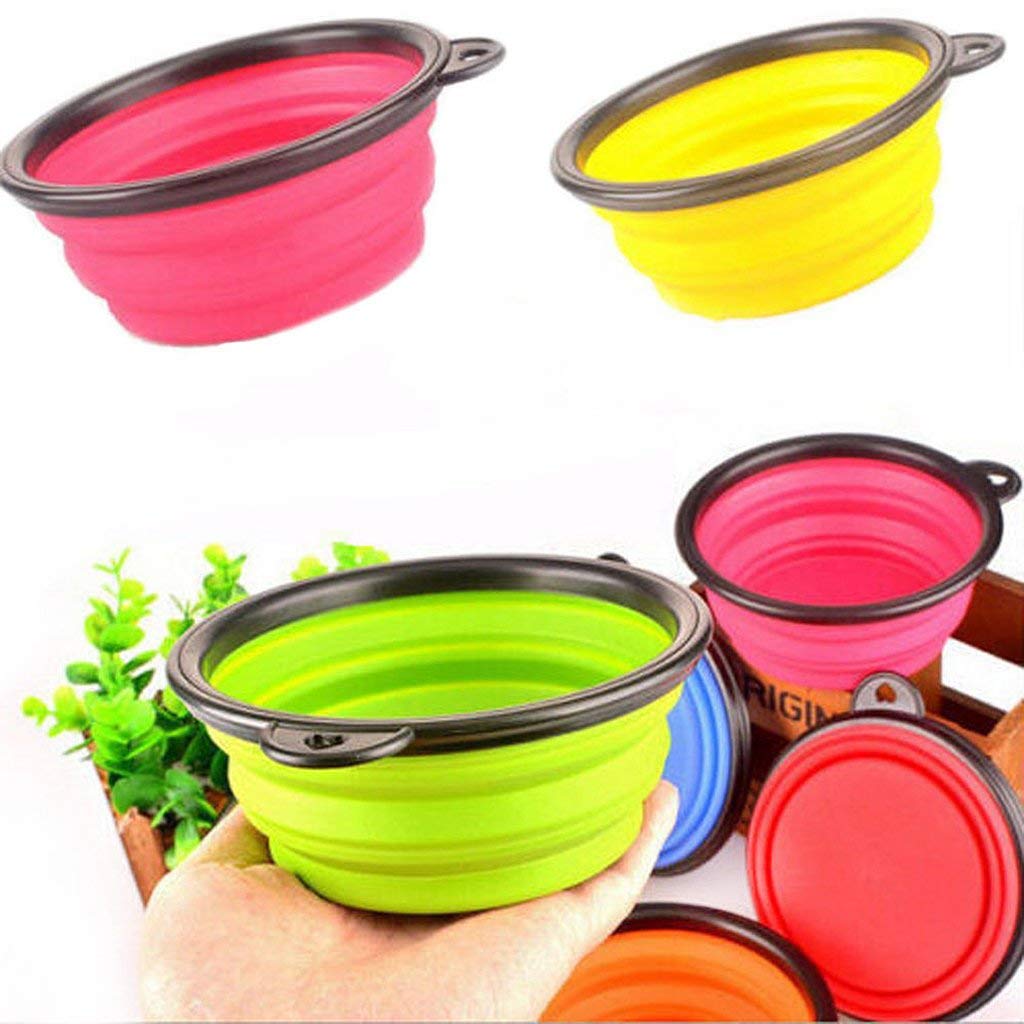 Collapsible Silicone Dog Bowl, Pet Bowl, Foldable Expandable Cup Dish for Pet Cat Food Water Feeding, Portable Travel Bowl with a Free Hook - Blue