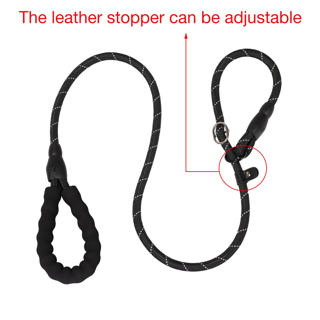 Qpets Dog Training Leash with Double Lock Buckle and Soft Padded Grip 5.58 ft Black | Reflective Rope for Small to Large Dogs