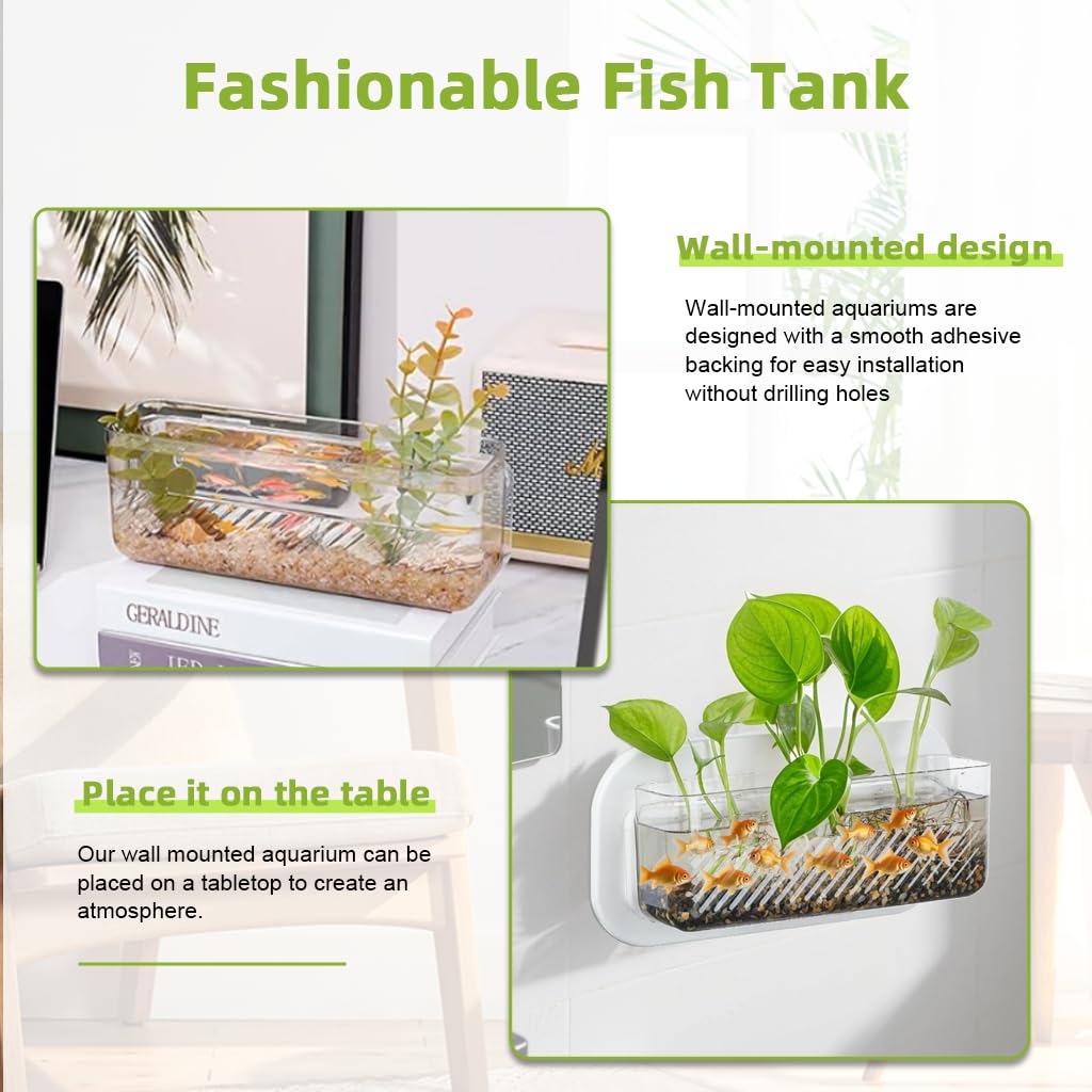 Qpets Wall Mounted Hydroponic Planter for Indoor Decor with No Drill Detachable Design 25x14.5x9cm Clear Acrylic | Home Wall Aquarium Display