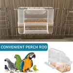 Qpets Bird Food Dispenser for Cages with Perch Rod and Transparent Design 11.5×5.2×9.2 cm | Food‑Grade Plastic for Small & Medium Birds