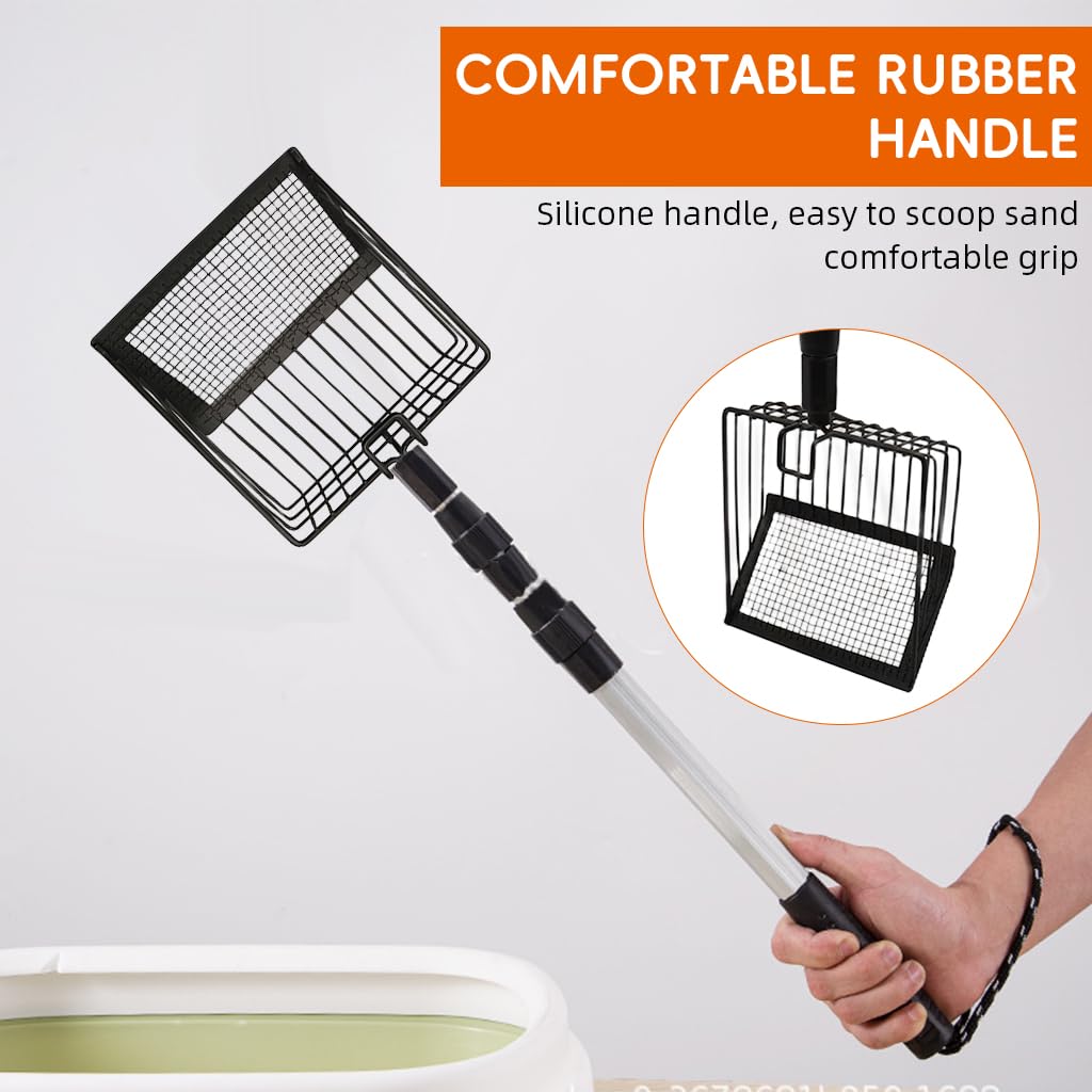 Qpets Cat Litter Shovel for Indoor or Poultry Use with 22–41.9 in Retractable Handle | 5.7 in Metal Slotted Scoop