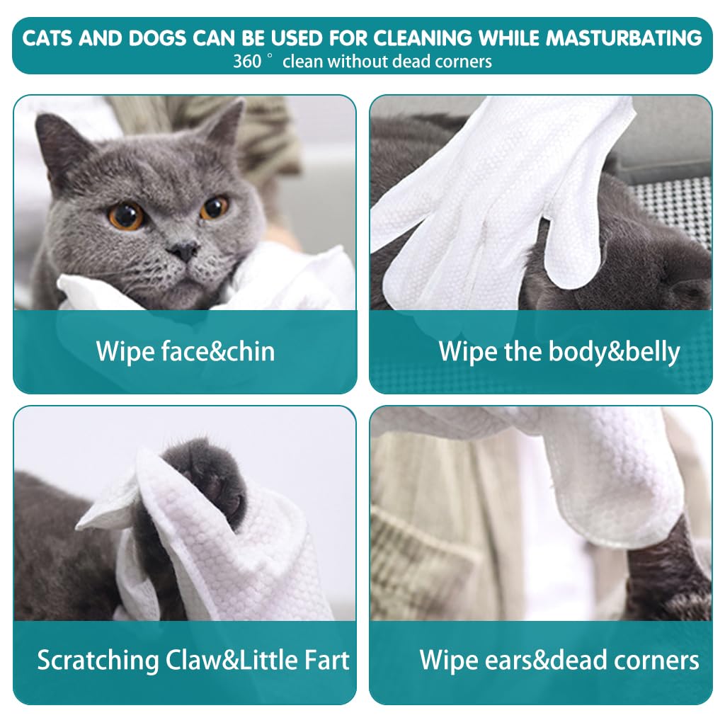 Pet Wipes Gloves, 6Pcs Pet Cleaning Gloves Disposable Dry Cleaning Tool, Cats and Dogs Grooming Wipes Gloves Skin Friendly for Wipe Claws, Ear, Feet, Butt