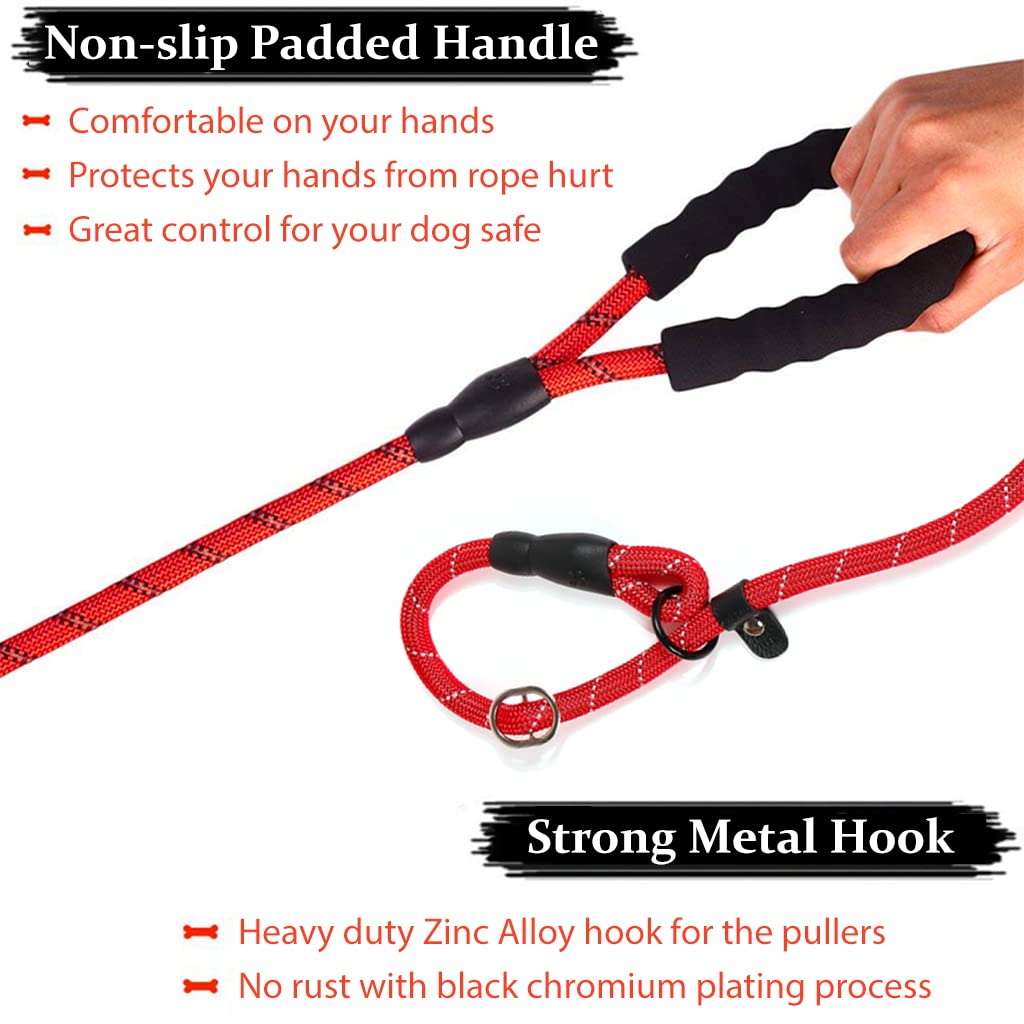 Qpets Dog Leash for 33-60 lbs Medium Large Breeds featuring Quick Release and Nylon Handle | 5.5 ft Iron Chain