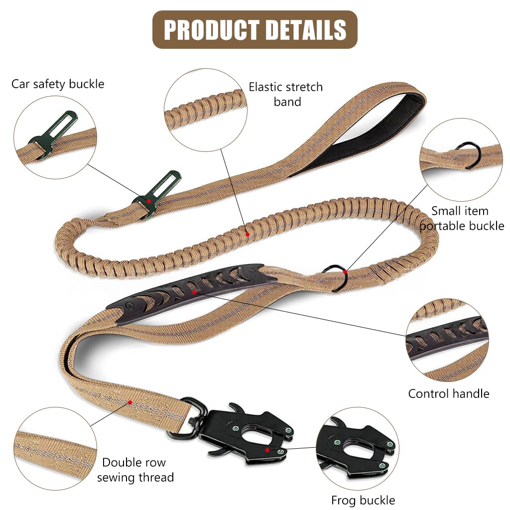 Qpets® Bungee Dog Leash with Dual Handles 47-70 Inches Stretchy Tactical Bungee Dog Leash with Secure 360 ° Swivel Locking Clasp & Seat Belt InsertDog Leash Bungee for Walking, Driving with Dog