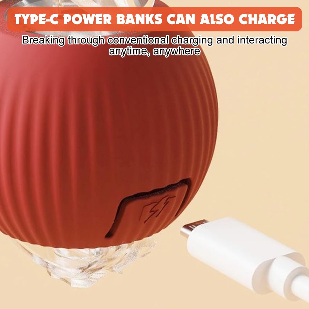 Qpets® Dog Ball Toy Electric Fun Ball Toy for Cats Dogs Motion Activated Cat Chasing Ball Toy with Red Rope Tail Auto Escaping Ball Toy with 3 Modes LED Moving Ball Toy 5-Mins Auto Off Setting