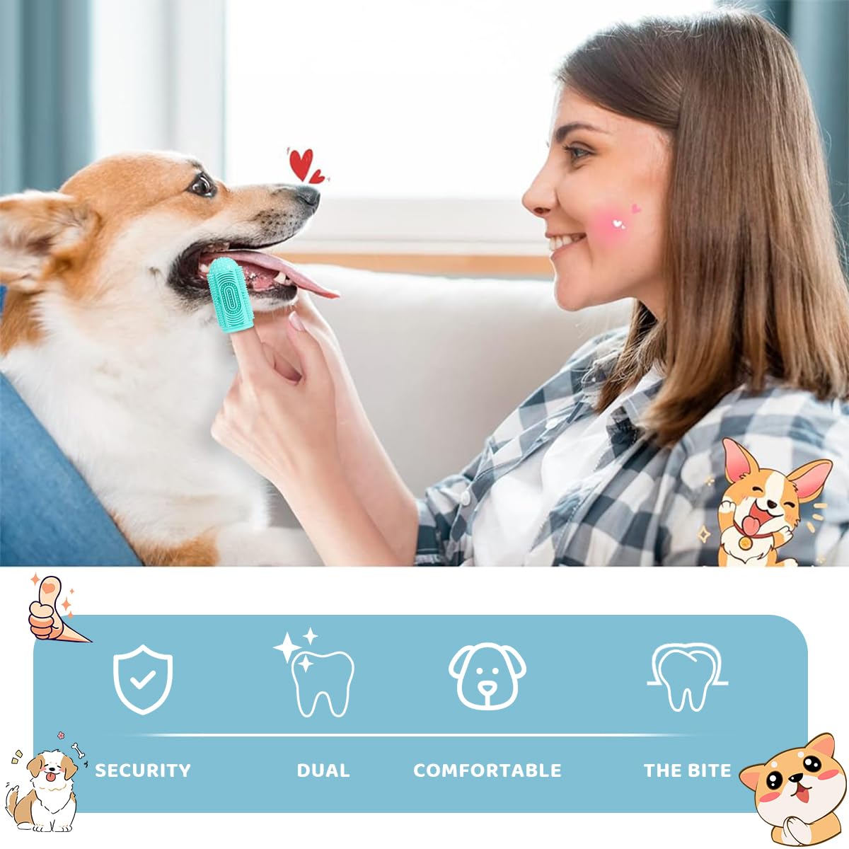 Qpets Dog Finger Toothbrush for Teeth Cleaning with 4 Bristle Types and Soft Silicone | Green Pet Oral Care