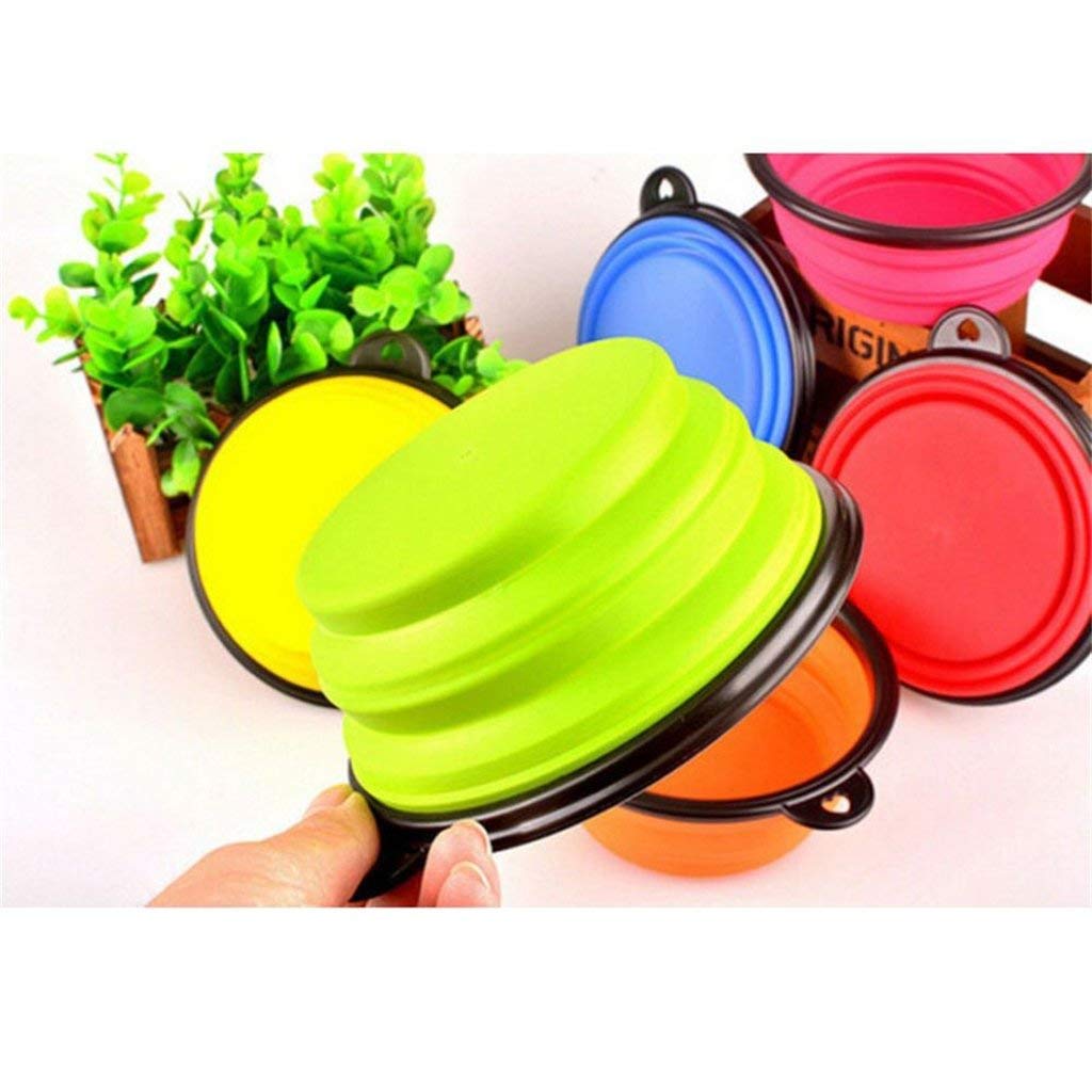 Collapsible Silicone Dog Bowl, Pet Bowl, Foldable Expandable Cup Dish for Pet Cat Food Water Feeding, Portable Travel Bowl with a Free Hook - Blue