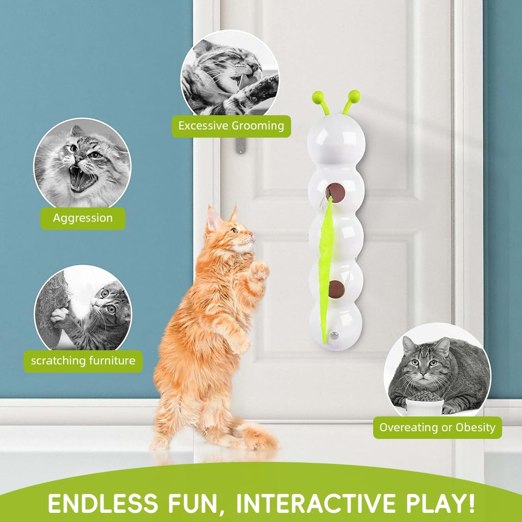 Qpets Electric Cat Teaser Toy with Strong Suction Cup and USB Rechargeable Caterpillar Design