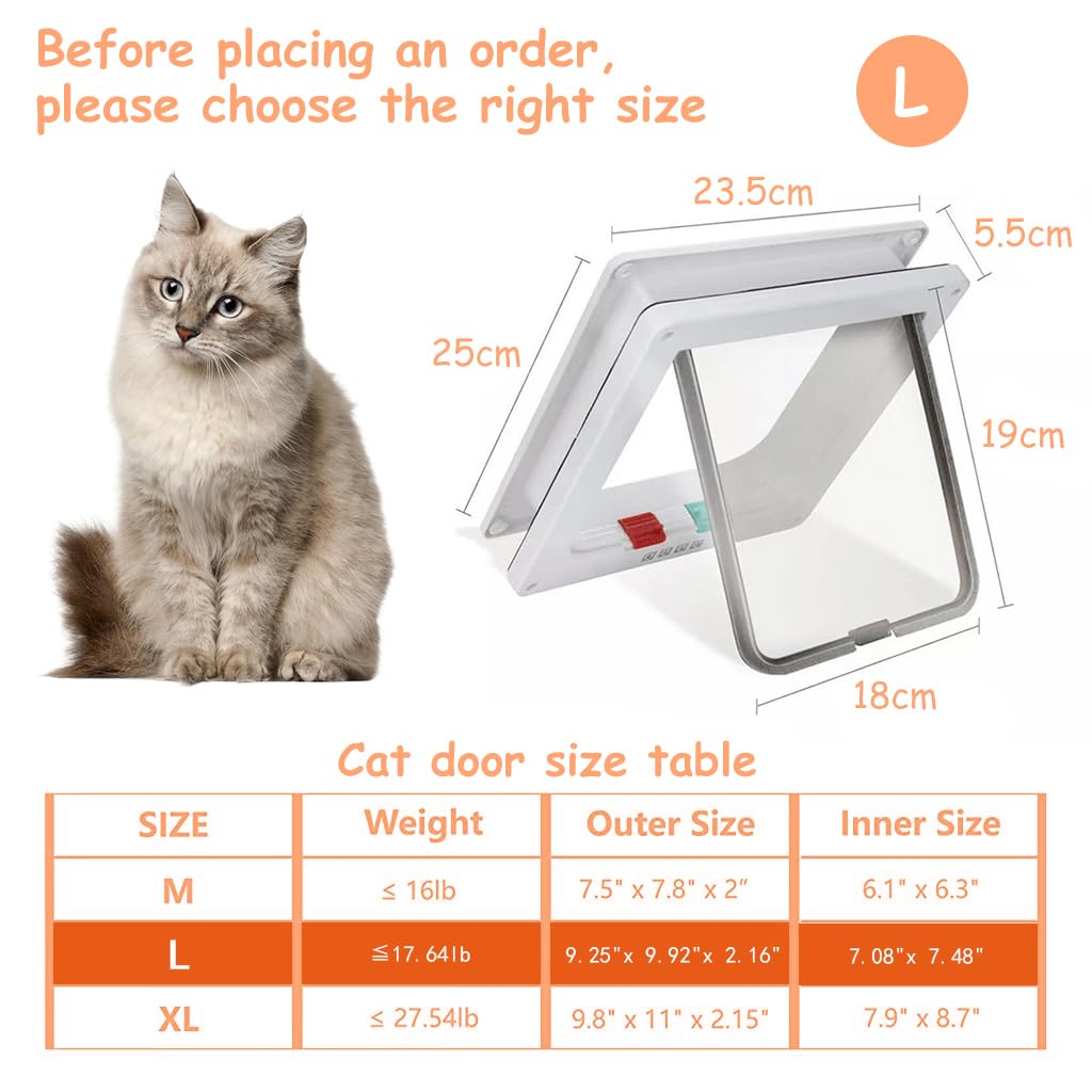 Qpets Cat Door for Small Pets with 4 Way Locking Flap 25×23.5×5.5cm | 3 Pcs Set