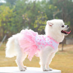 Qpets Dog Girl Dress for Small Breeds with Lace Skirt and Pink Flower Design | Chest 30cm
