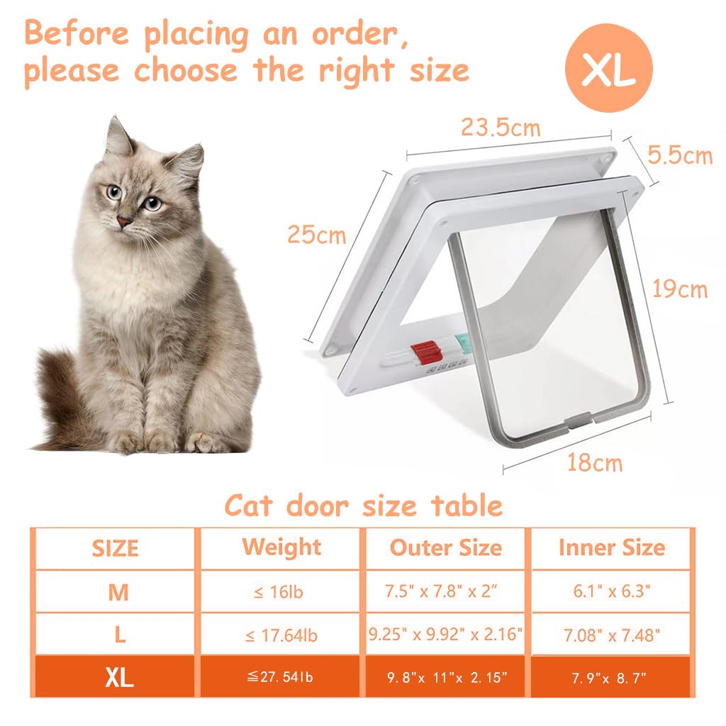 Qpets Large Cat Door for Small Pets with 4 Way Locking System 28×25×5.5cm ABS Frame | Easy Install