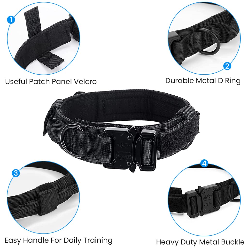 Qpets Tactical Adjustable Nylon Dog Collar for Medium Large Dogs 43–52cm with Quick Release Metal Buckle and Strap Handle