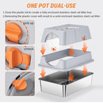 Qpets Stainless Steel Cat Litter Box 40x60x39 cm with Dual Doors & Flip Up Lid | Includes Scoop