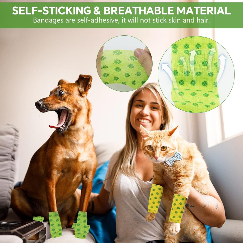 Qpets Pet Crepe Bandage for Injury Recovery with Bitter Anti Lick Coating and 2.95 in x 14.76 ft Rolls | Self Adhesive Stretchy Non Woven Wrap