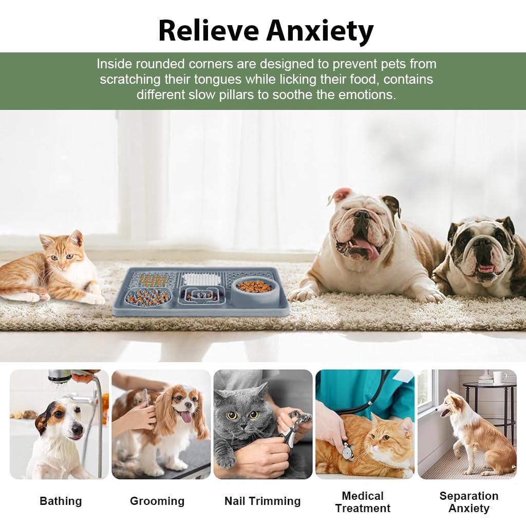 Lick Pad for Dog Cat, Food-Grade Silicone Dog Food Mat Slow Feeding Mat for Wet Food, Peanut Butter, Rectangular Lick Pad with Suction Cups, Perfect Use During Training, Bathing, Grooming