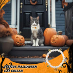 Qpets Halloween Cat Collar Necklace with Pearl Beads and Bells for Small Pets 22cm | Pumpkin Charm Design