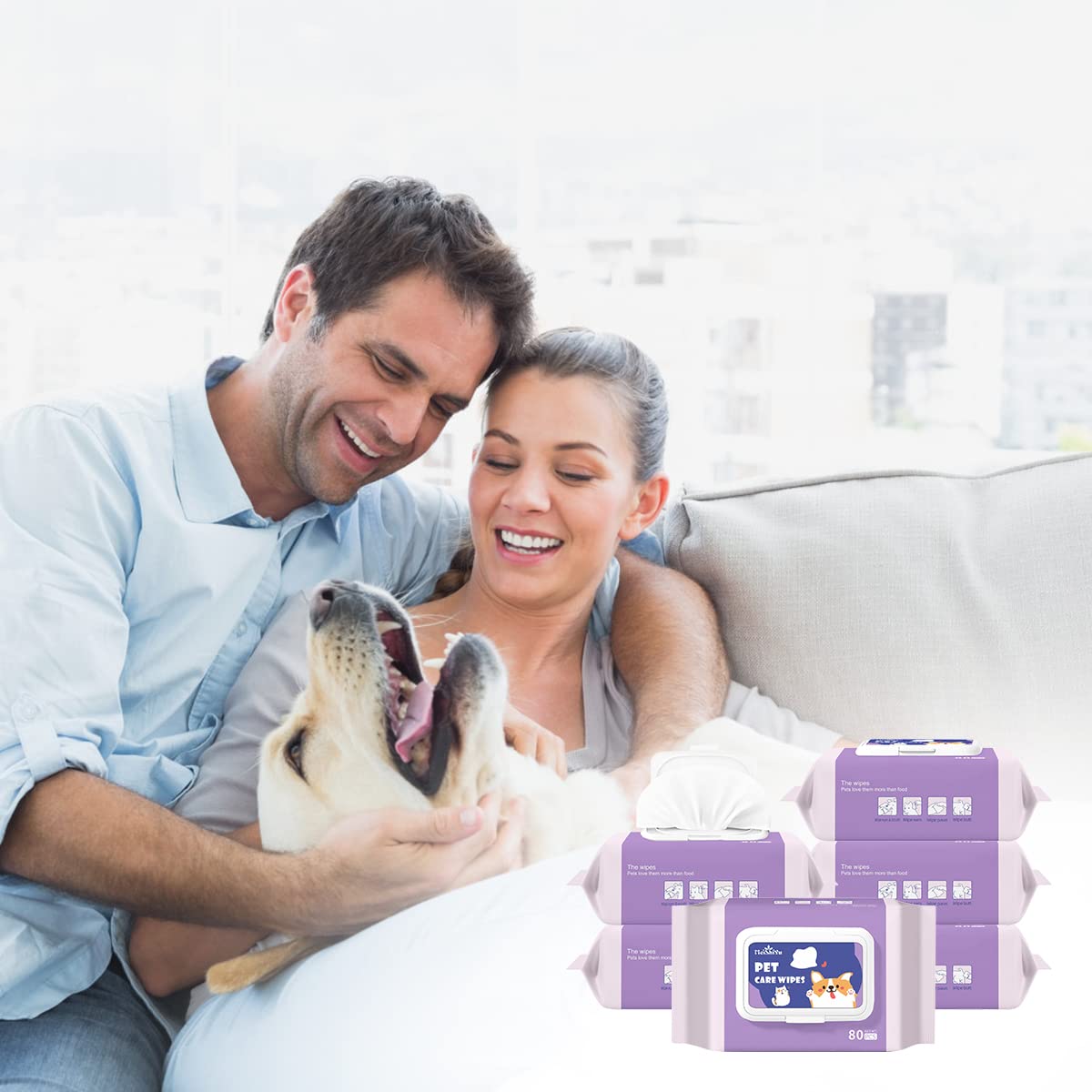 Qpets Pet Wipes for Dogs and Cats with Soft Nonwoven Fabric | 6 Pack 80 Sheet AlcoholFree Cleaning