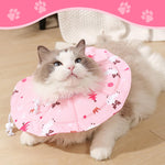 Qpets® Cat Collar Cat Cone Waterproof Cat Cone Adjustable Drawstring Collar Polyester Cat Cones After Surgery Pet Cat Recovery Cone Collar Cute Print Cone Collar for Cats (L)