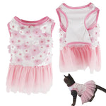Qpets Dog Girl Dress for Small Breeds with Lace Skirt and Pink Flower Design | Chest 30cm