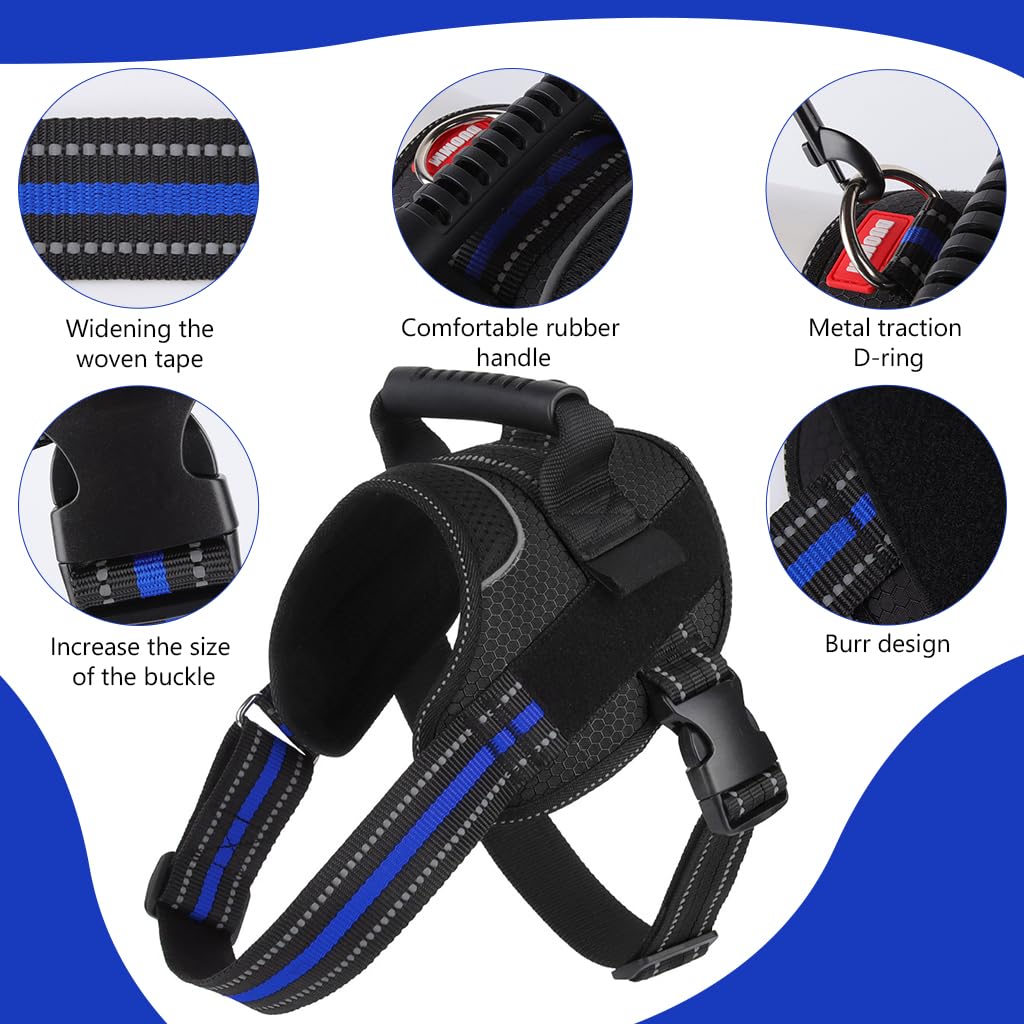 Qpets® Dog Harness with Handle Service Dog Vest Harness with 1.5m Dog Leash 360 Degree Safety Reflective Strips Design Adjustable Vest Harness for Medium Large Dog within 15-25 kg