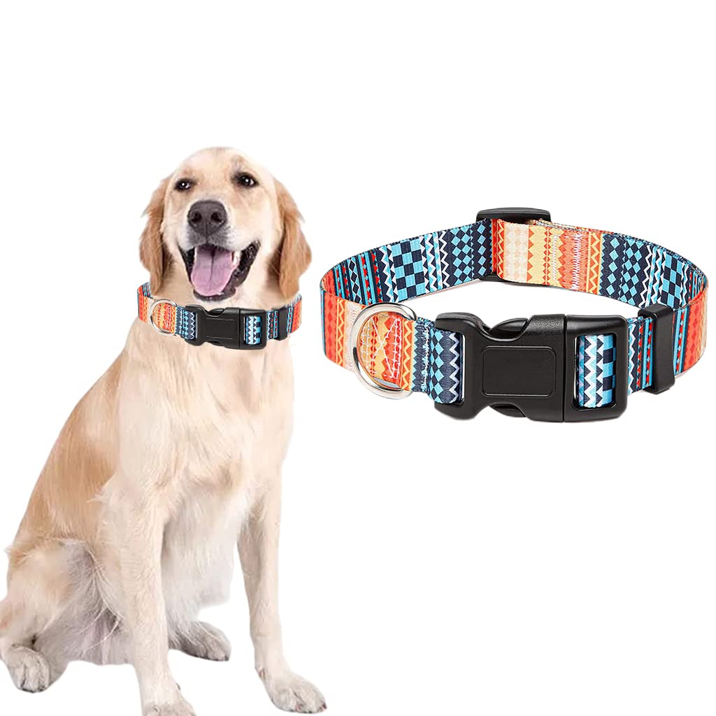 Qpets® Bohemia Style Dog Collar, Nylon Pet Collar for Dogs with Quick Release Buckle & D-Ring (L, 40-60CM)
