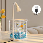 Qpets Betta Fish Tank for Desk and Countertop Use with Ventilated Roof and LED Light | Clear 11.7 x 13 x 14 cm PP Mini Aquarium