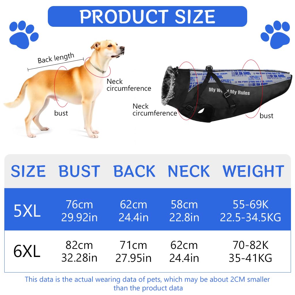 Qpets Dog Coat for Large Dogs with Dual D Ring Leash Attachment and Plush Collar | Waterproof Oxford Warm Jacket 58 cm Neck