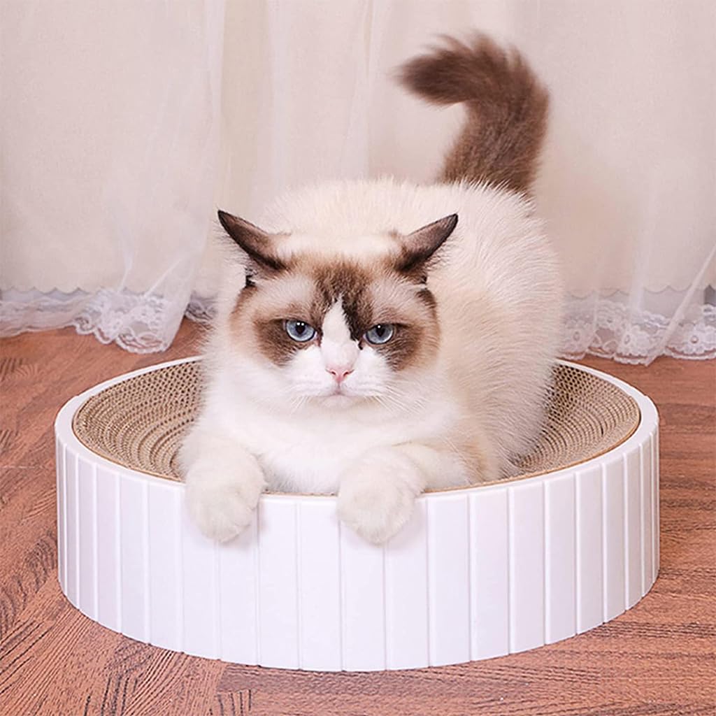 Qpets Cat Scratching Stool for Play and Rest with Teaser Ball | 40×40×10 cm Hard Cardboard Bed