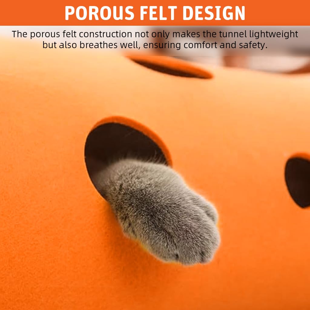 Qpets Felt Cat Tunnel Set for Play and Hide 90x22 cm with Porous Dual Color Design | Kittens and Large Cats