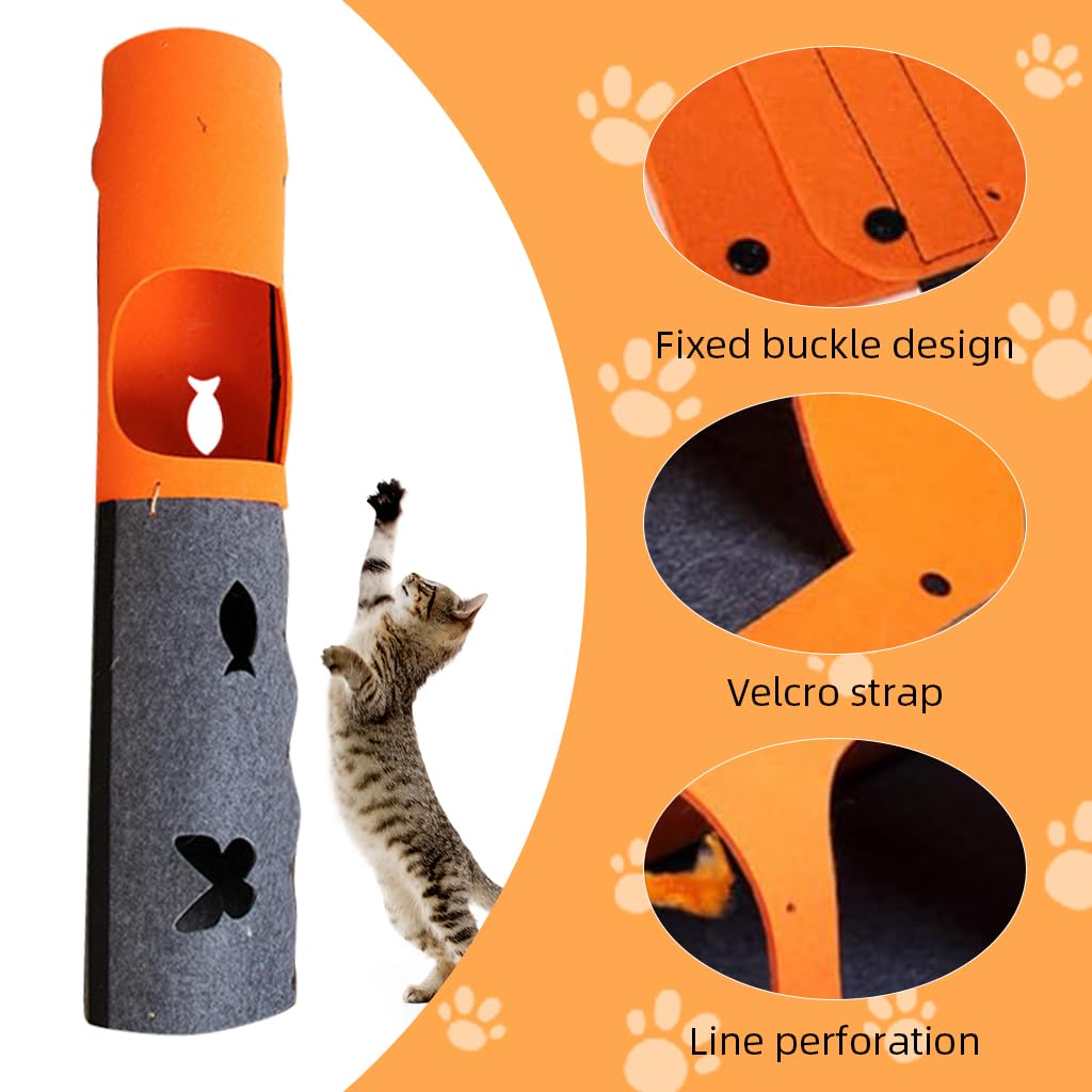 Qpets Felt Cat Tunnel for Play and Hiding with Transformable Felt House 52x70cm | Set of 2