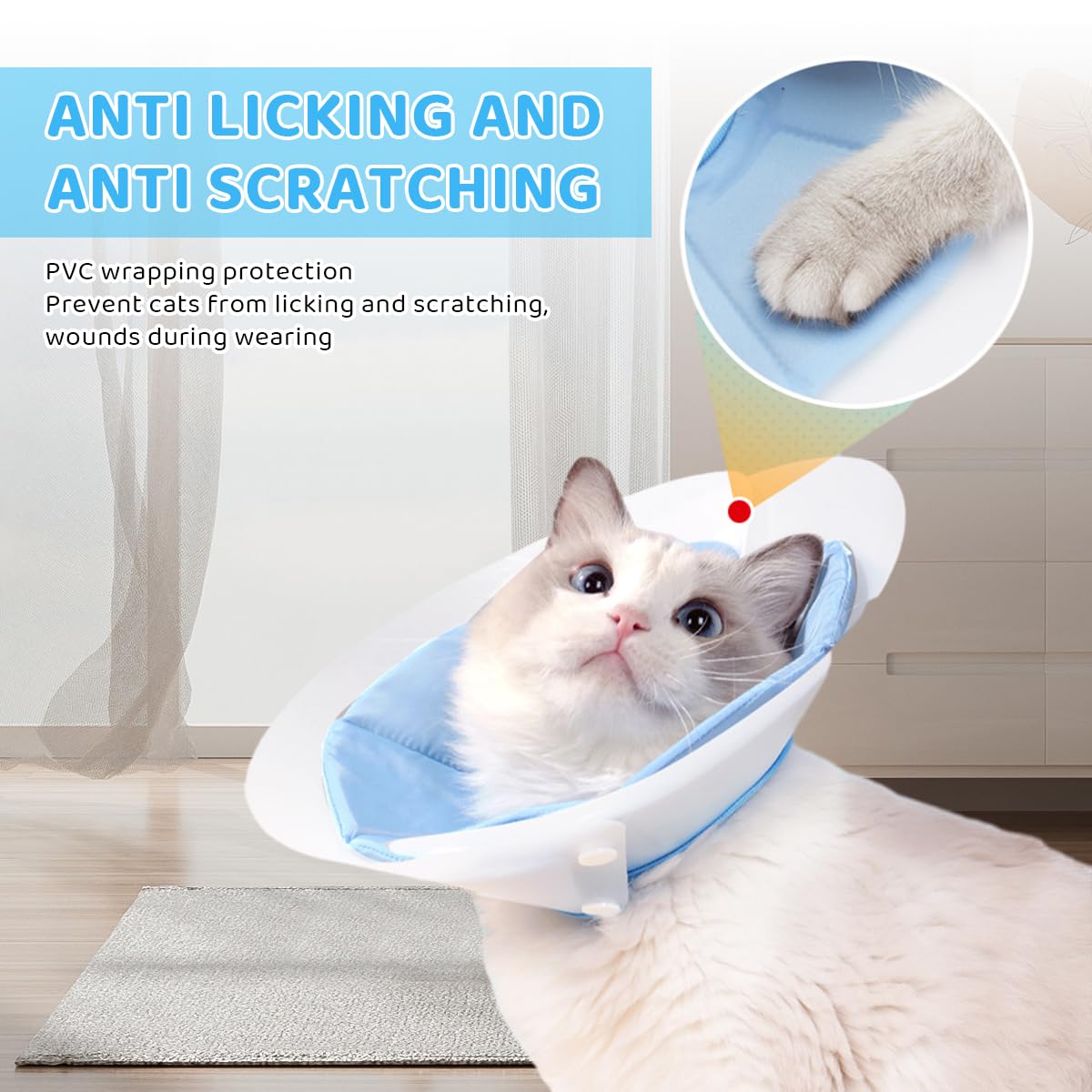 Qpets Cat Recovery Cone for Post Surgery Healing with Soft Pillow and PVC Material | Adjustable 12–25 cm for Small Pets