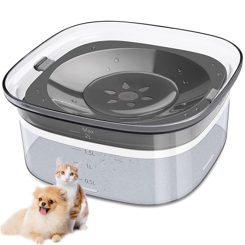 Qpets Dog Water Bowl 2L for Clean Hydration with Floating Disk Design and PP Material