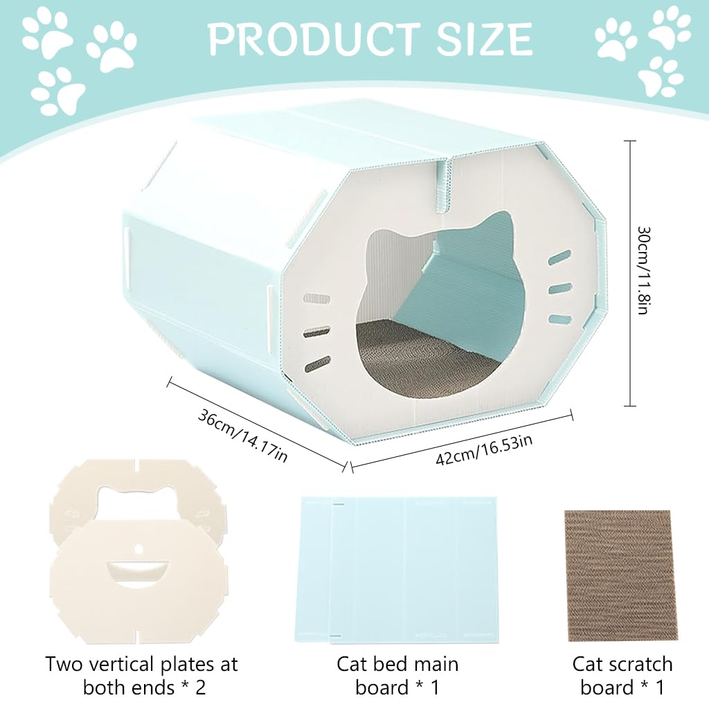 Qpets Cat House with Openable Roof and Scratcher Mat, 42x36x30cm BPA-Free PP | Octagon Design