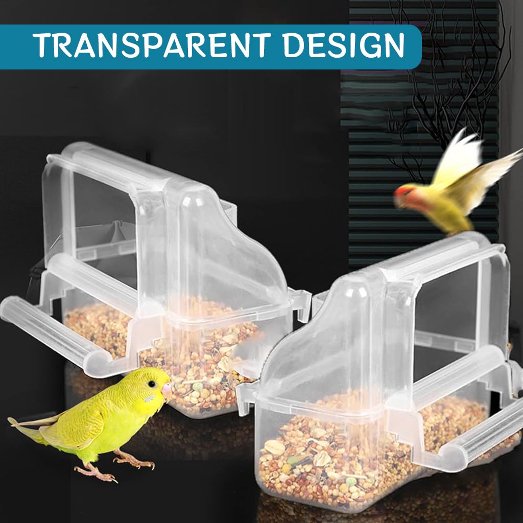Qpets Bird Food Dispenser for Cages with Perch Rod and Transparent Design 11.5×5.2×9.2 cm | Food‑Grade Plastic for Small & Medium Birds