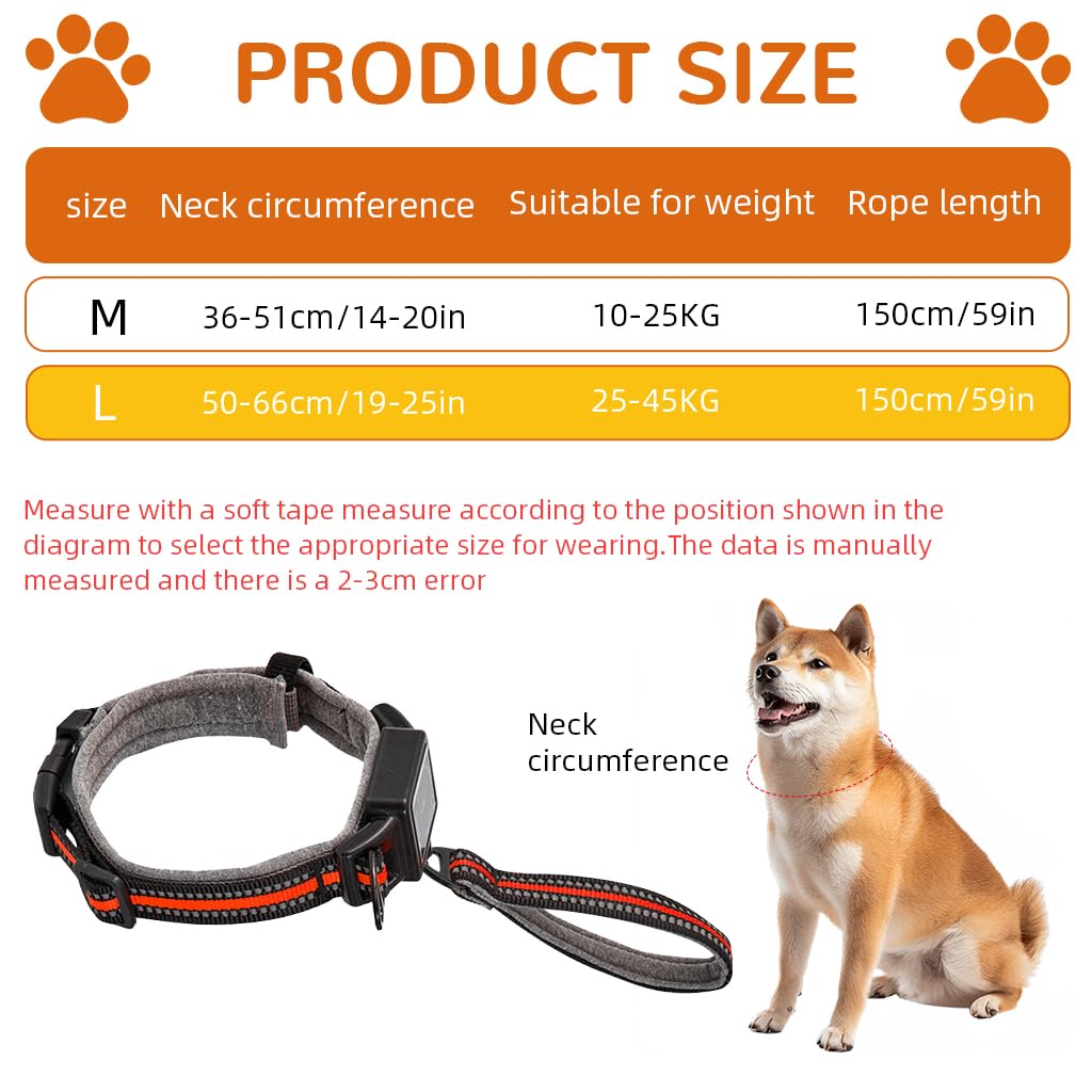 Qpets Dog Collar for Medium and Large Breeds with 1.5 m Leash featuring Retractable Pull Handle | Reflective Safety Design