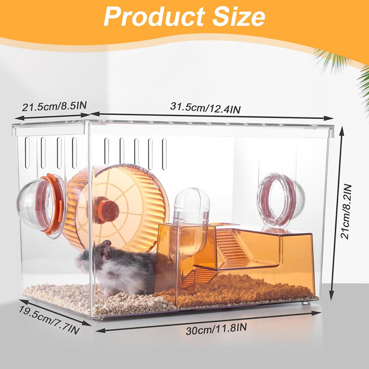 Qpets Hamster Cage Playhouse with Water Feeder and Exercise Wheel | Clear Acrylic for Small Pets