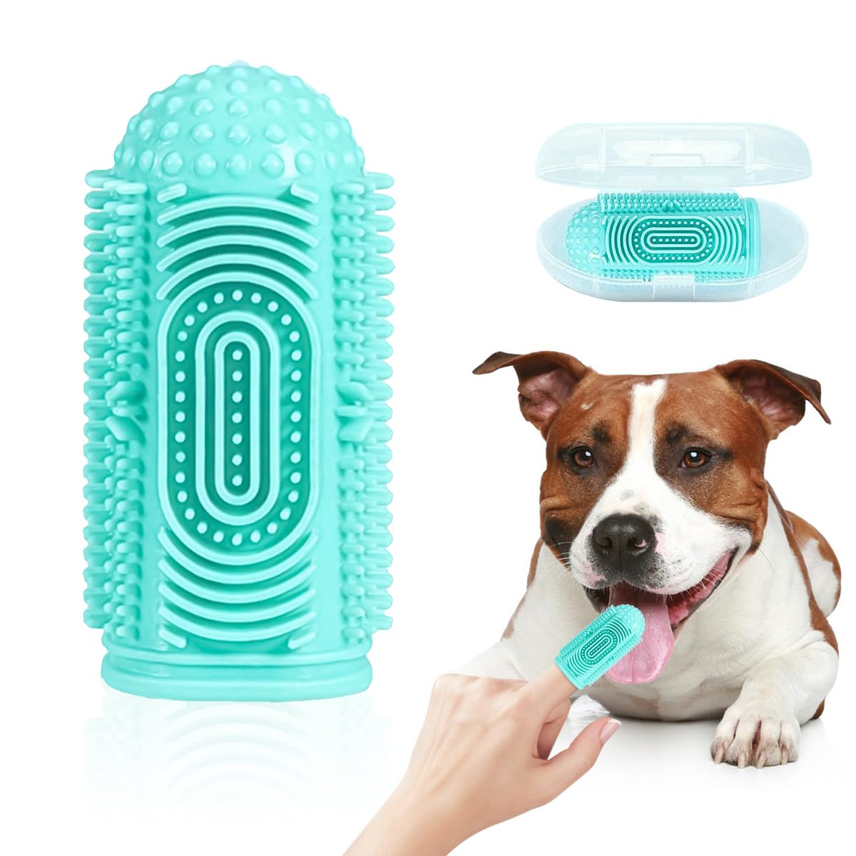 Dog Toothbrush, Pet Teeth Cleaning Set Soft Silicone Finger for Dog, Protecting Dog Dental Health Pets Oral Care Supplies, Dog Toothbrush Index Finger Sleeve with Storage Case, Blue