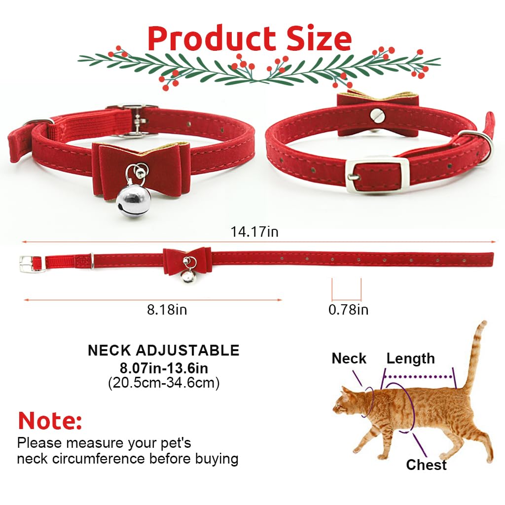Qpets Cat Collar for Daily Wear with Breakaway Buckle and Bell 36 cm Adjustable Velvet Strap