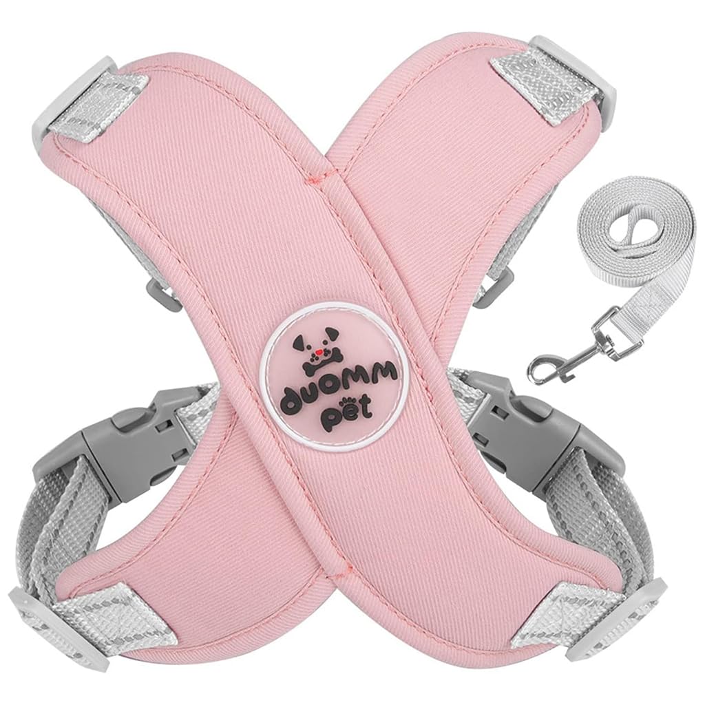 Qpets Dog Harness for Medium and Large Dogs featuring 4 Adjustable Straps and Reflective Strip | Pink Nylon Leash Set Suitable for 10–16 kg