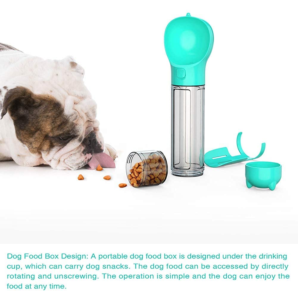 Qpets Dog Water Bottle for Travel and Walking with 300ml Capacity | Leak Proof Design and Food Container