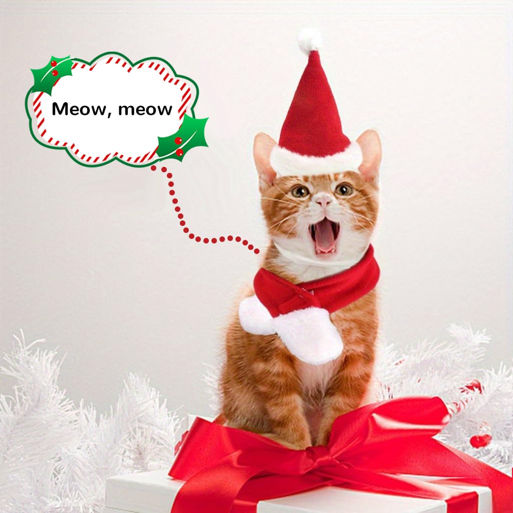 Qpets Christmas Cat Costume Set for Holiday Photos with Adjustable Hat and Scarf 36 cm