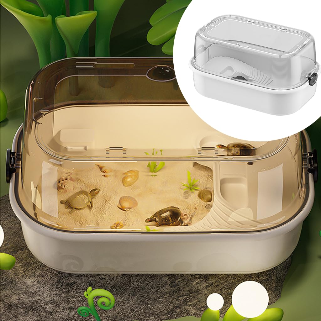 Qpets Turtle Basking Platform for Aquatic Tanks with Ramp and Built-in Food Bowl | 44.5x29x23cm PP Structure