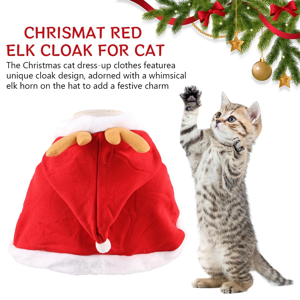 Qpets Christmas Cat Clothes for Parties with Adjustable Drawstring Hat and Soft Plush | Neck 37 cm