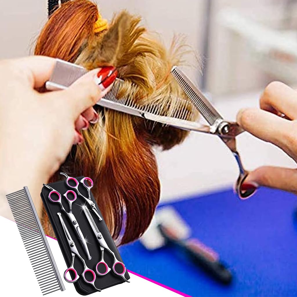 Qpets Dog Grooming Kit 5 Pack for Home Pet Care with 6in Stainless Scissors & Ergonomic Design