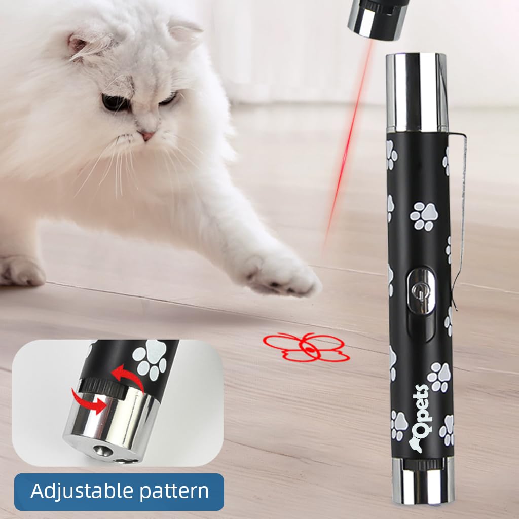 Qpets Cat Toy Laser Pointer with 5 Patterns and Integrated USB Rechargeable Pen for Cats and Dogs