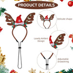 Qpets Dog Christmas Headband with Adjustable Chin Strap for Holiday Photos | Festive Elk Horn Santa Hat for Dogs and Cats